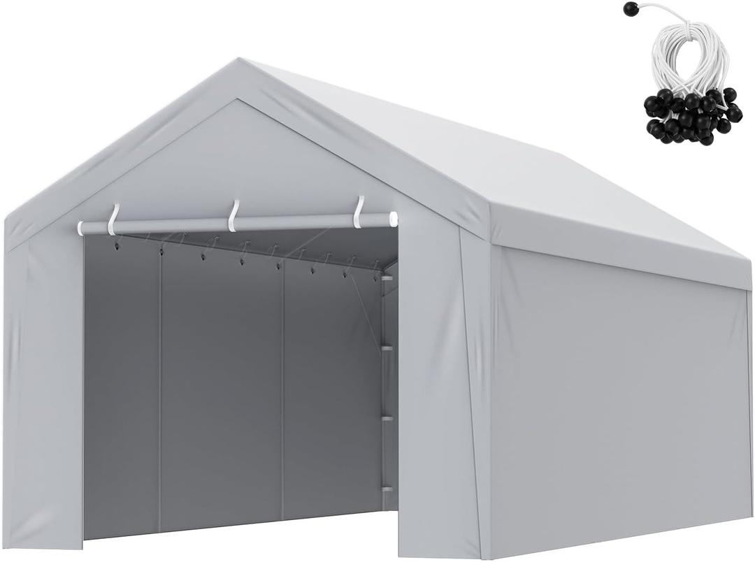VEVOR Carport Replacement Canopy Cover Top + Side Wall 10 x 20 ft, Garage Tent Shelter Tarp Heavy-Duty Waterproof & UV Protected, Easy Installation with Ball Bungees,Grey (Frame Not Included) (10x20 Carport Top Cover + Sidewall Kit, Gray)