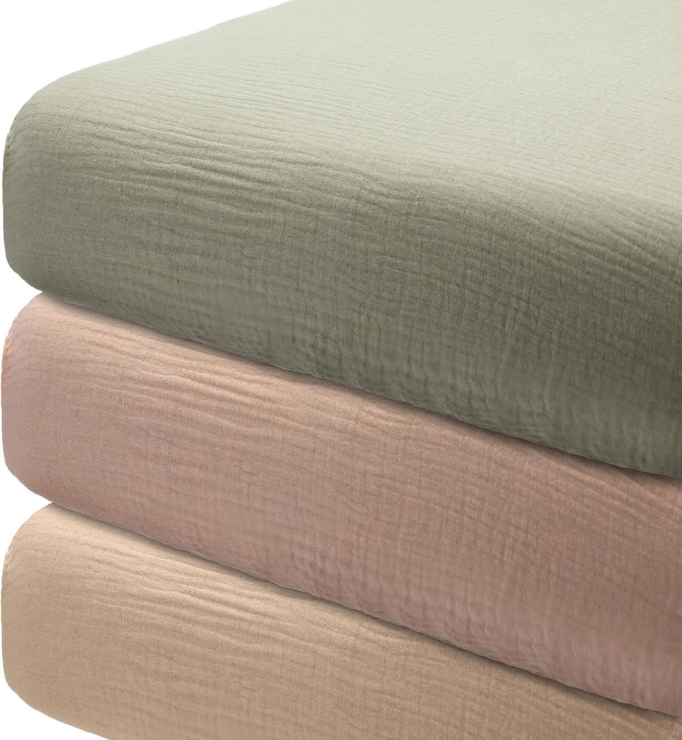 Newwiee 3 Pcs Muslin Crib Sheets for Girls and Boys 24'' x 38'' Cotton Soft Fitted Baby Bed Sheets for Crib Mattress(Cute)
