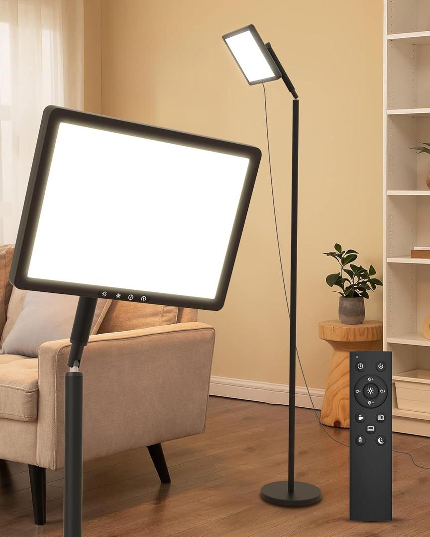 Sunlight Lamp, 12000 Lux Full Spectum Natural Light Lamp for Home/Office/Morning Routine, 4 in 1 Mount, 5 Mode Adjustable 10 Brightess Levels, 5 Color Modes,Timer, Memory (Black)