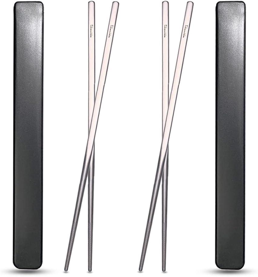 Titanium Chopsticks with Case, XBD Supply 2 Pairs of 9 Inches Square Chopstick Set Dishwasher Safe Reusable for Home & Travel (2-Pair Chopsticks)