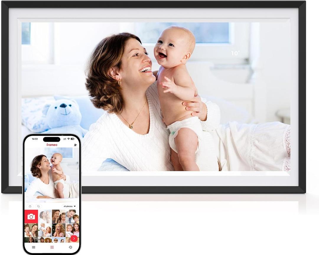 Digital Picture Frame,15.6 Inch Large Frameo Digital Photo Frame WiFi, 32GB,1920 * 1080 IPS HD Touch Screen,Tabletop&Wall-Mounted,Digital Frame Share Photos and Videos via Frameo App (Black with White Mat)