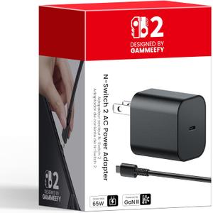 65W Switch 2 Charger with 10FT(3M) Cable - GaN3 AC Power Adapter for Nintendo Switch/OLED/Lite & Steam Deck/OLED, Original Quality, Supports 4K TV Mode, PD3.0 Fast Charger for PS4 Controller, Galaxy