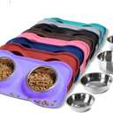 Hubulk Pet Dog Bowls 2 Stainless Steel Dog Bowl with No Spill Non-Skid Silicone Mat + Pet Food Scoop Water and Food Feeder Bowls for Feeding Small Medium Large Dogs Cats Puppies (Small, Purple)