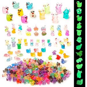 200 Pcs Luminous Mini Resin Animals 12 Styles Glow in The Dark Tiny Ducks Rabbits Frogs Mushrooms Figurines to Hide Small Miniature Figures for Garden Fairy Decor Dollhouse Aquarium DIY Crafts