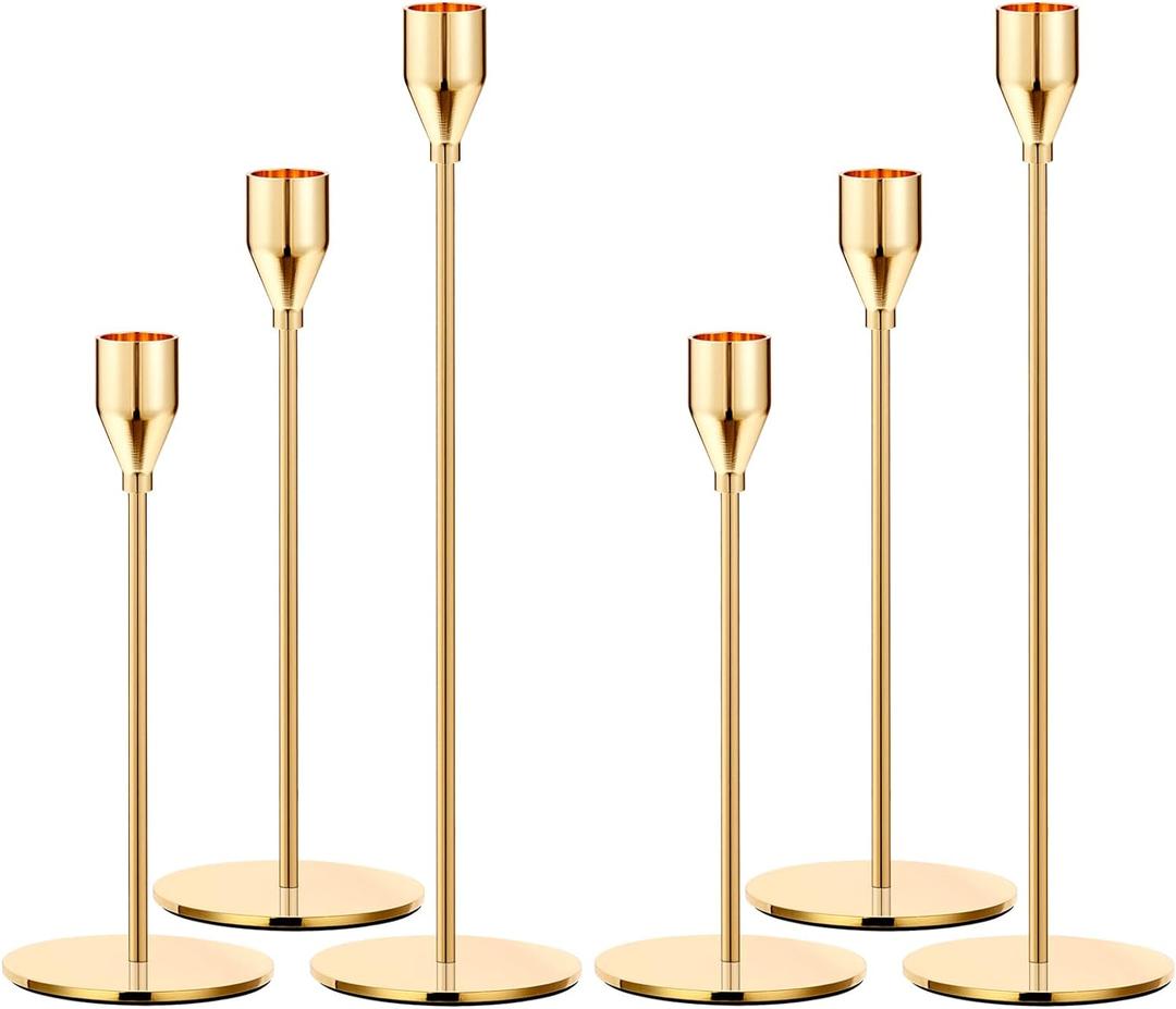 Metal Gold Taper Candle Holder for Wedding, Dinning, Party, Fits 3/4 inch Thick Candle&Led Candles (Set of 6 Pcs)