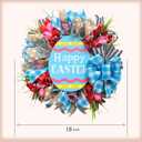 18" Easter Mesh Wreath for Front Door Artificial Flower Wreath with Happy Easter Wooden Board Bows for Spring Farmhouse Holiday Hanging on Home Indoor Outdoor Front Door Wall Decorations