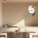 FILLOVE Large Decorative Wall Clock with Pendulum for Living Room, Matte White Half Circle & Gray Striped Scalloped, White Marble Dial, Silent for Living Room, Bedroom, Study, Office