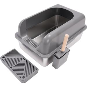 Stainless Steel Cat Litter Box with High Sides and Scoop, 5.28 Gal Metal Litter Box for Cats Less Than 22lbs, Easy Clean Cat Box