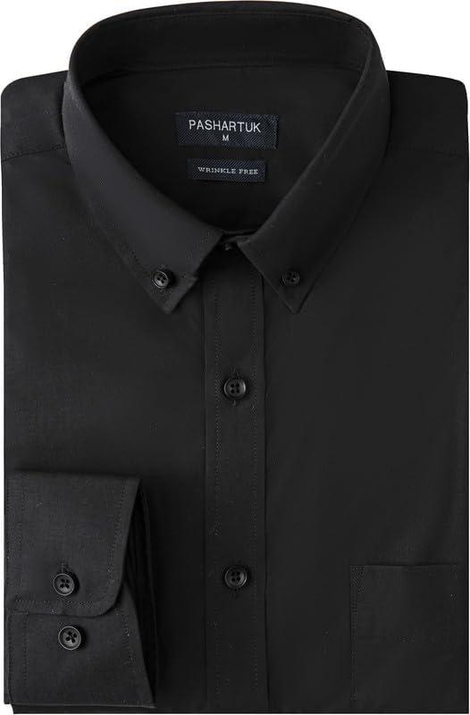 PASHARTUK Wrinkle Free Regular Fit Mens Button Down Shirts Long Sleeve Dress Shirts for Men (Black, L)