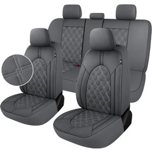 YGL Luxury PU Leather Car Seat Covers Full Set, Non-Slip Seat Cover Protectors, Universal Fit for Cars, Trucks, SUVs, Vans, Pickups, Airbag Compatible, Seat Covers for Car Interior (Gray)