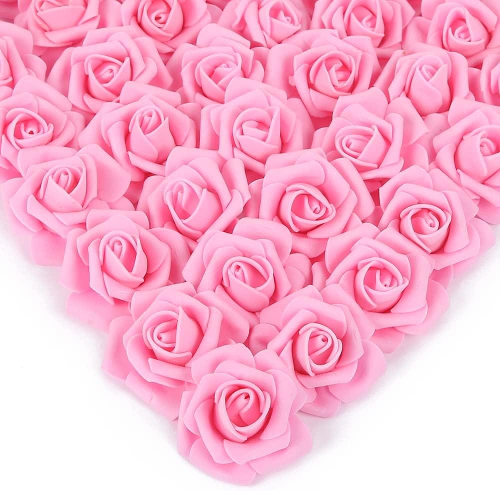 Foam Roses Artificial Flower Heads, 200 Pcs Stemless Fake Roses for DIY Craft Wedding Bouquet Party Decoration (Pink)