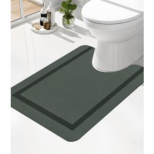 chakme Bathroom Mat Rugs U-Shaped 24x17, Ultra Thin Magic Mat Bath Rug Non Slip Bath Rugs Quick Dry Absorbent Bath Mats for Bathroom Floor, (Dark Green, U-24"x17")