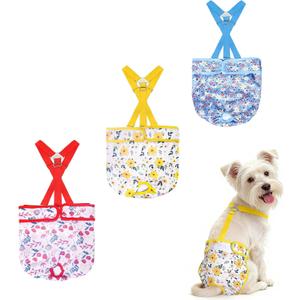 Female Dog Diapers 3 Pack Washable Dog Diapers Female Dog Diaper that Stay on Dog Diaper Female with Suspenders Reusable Doggie Diapers for Incontinence and Puppy Training(XS for Puppies)