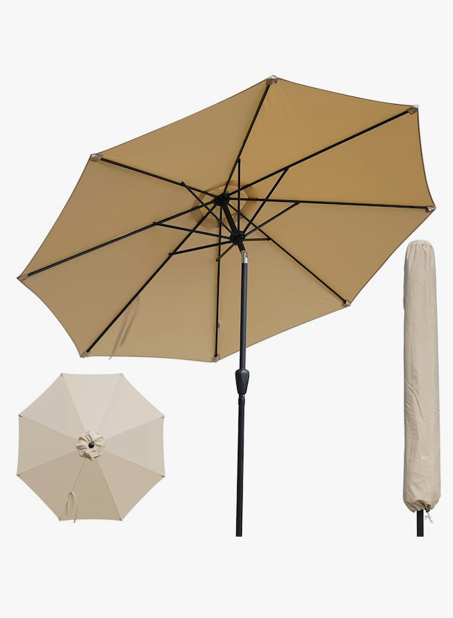 Outdoor Patio Umbrella,Patio Table Umbrella with Cover, Push Button Tilt and Crank, 8 Sturdy Ribs UV Protection Waterproof for Garden