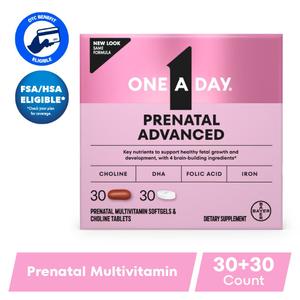 One A Day Prenatal Advanced, Prenatal Vitamins with Folic Acid, Pregnancy Vitamins for Women, 30+30 Count