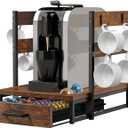 Evermagin Coffee Pod Holder, Vertuo Pod Holder Compatible with Nespresso, 28 Large or 56 Small Nespresso Capsule Organizer Drawer Station with Cup Rack, Rustic Brown