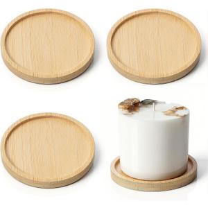 Wood Candle Holder Farmhouse Decor, 4PCS Wooden Pillar Candles Tray, Rustic Wooden Candle Stand, Round Woodens Plate Pedestal Stand, Candles Tray Decorative for Living Room, Table Centerpiece