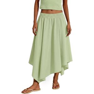 Womens Asymmetrical Midi Skirt High Waisted Flowy A-Line Skirt Summer | Casual,2026 Trendy,Long Skirts, Vacation Skirt,Summer Skirts (M)