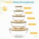 Vtopmart 5 Pack Glass Mixing Bowls with Bamboo Lids Set (3.75/2.1/1.1/0.5/0.2 QT), Salad Bowl Set, Nesting Kitchen Bowls for Serving, Prepping, Cooking and Baking, Dishwasher & Microwavable Safe