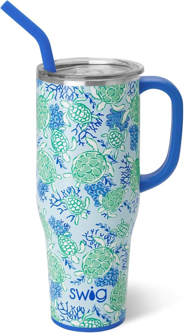 Swig Life 40oz Mega Mug, 40 oz Tumbler with Handle and Straw, Cup Holder Friendly, Dishwasher Safe, Extra Large Insulated Tumbler, Stainless Steel (Shell Yeah)