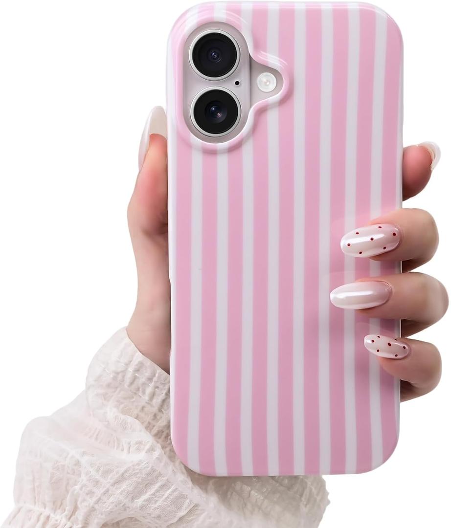 Compatible with iPhone 17 Case,Cute Aesthetic Striped Pattern Cover for Women Girls,Soft TPU Shockproof Protective Stylish Kawaii Case for iPhone 17 6.3",Pink