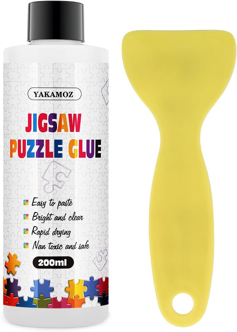 YAKAMOZ Jigsaw Puzzle Glue with Applicator for Adults Clear Water-Soluble Glue, Non-Toxic and Quick Dry for 3000/4500/5000 Pieces of Puzzle,200ML