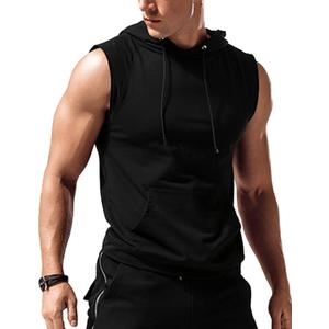 Amussiar Men's Workout Hooded Tank Tops Sleeveless Gym Training Hoodies Bodybuilding Muscle Cut Off T Shirt, XL