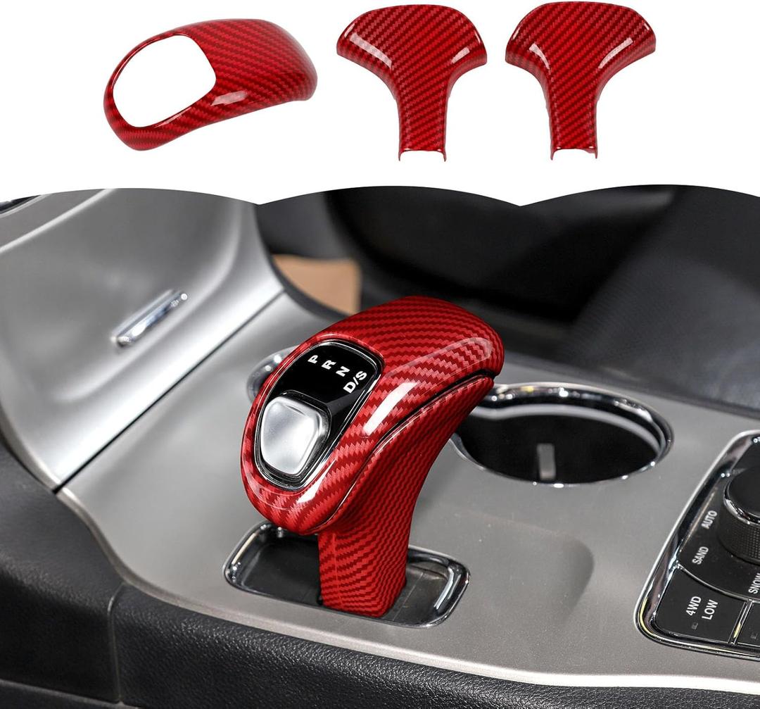 RT-TCZ Gear Shift Knob Cover Trim Decorative Interior Accessories Compatible with Jeep Grand Cherokee 2014-2015,Red Carbon Fiber