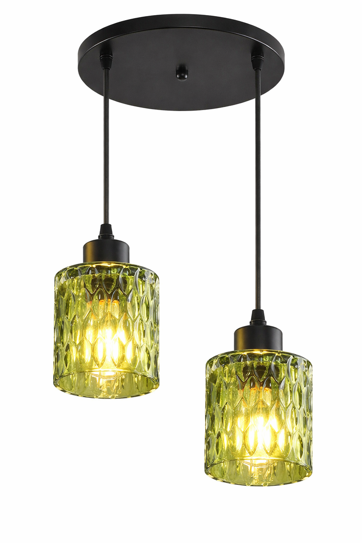 2- Light Semi Flush Mount Ceiling Light, Vintage Black Kitchen Ceiling Light Fixture with Green