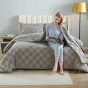 7 Pieces Grey Queen Comforter Set, Boho Tufted Bed in a Bag, Checkered Farmhouse Shabby Chic Soft Bed Set, All Season Plaid Comforter with Sheets, Pillowcases & Shams