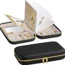 SONGMICS HOME Travel Jewelry Case, Jewelry Organizer Box with Mirror, Jewelry Pouch, Woven Embossed PU Leather, Hard Shell, Large Capacity, Gift Idea, Ink Black UJBC204B01
