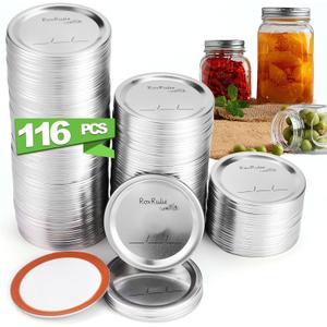 116PCS Canning lids Wide Mouth(3.43in/87mm), Upgraded Leak-Proof Mason Jar Lids for Ball/Kerr Jars, Split-Type Lid with Perfect Airtight Seal, Canning Jars Lids, Food Grade Material