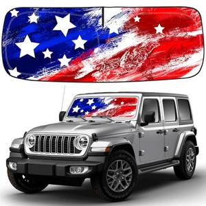 Shade Heat Shield for Jeep Wrangler Windshield Sun Shade,Art USA Flag Sunshade Compatible with Jeep Wrangler Tj Jk Jl Jku Jlu &Gladiator Jt Foldable Windshield Sun Visor Blocks UV Rays 1997-2025