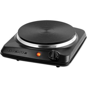 OVENTE Electric Countertop Single Burner, 1000W Cooktop with 7.25 Inch Cast Iron Hot Plate, 5 Level Temperature Control, Compact Cooking Stove and Easy to Clean Stainless Steel Base, Black BGS101B