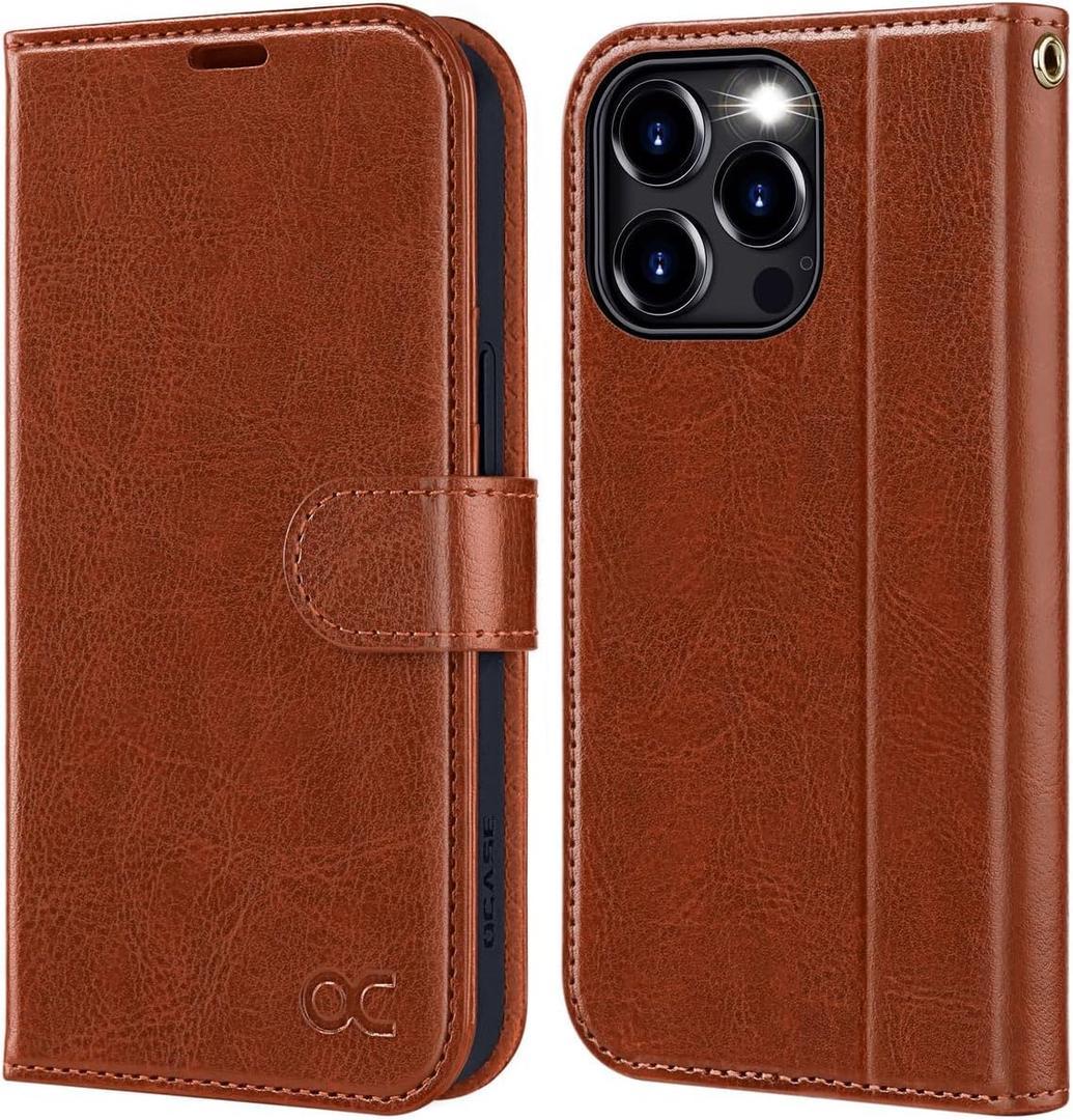 OCASE Compatible with iPhone 15 Pro Max Case Wallet Case, PU Leather Flip Folio Case with Card Holders RFID Blocking Kickstand Shockproof Phone Cover 6.7 Inch 2023, Brown
