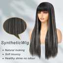 2 x Black with Blonde Wigs for Women, Long Straight Stripes Color Wigs with Bangs, Natural Looking Soft Synthetic Fiber Wig for Daily Party