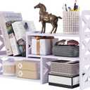 Felmis Desk Organizer Shelf, White Adjustable Small Bookshelf, Expandable Book Shelves for Classroom, Office, Dormitory, Home