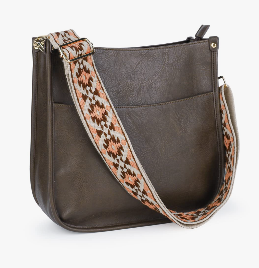 Large Crossbody Bag With Guitar Strap Dark Taupe