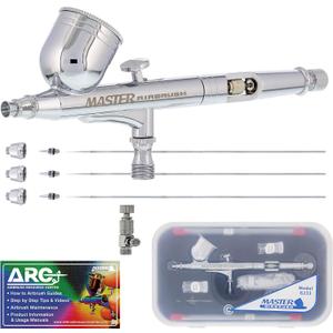 Master Airbrush G233 Performance Pro Airbrush Kit with 3 Nozzle Sets (0.2, 0.3 & 0.5mm Needles, Fluid Tips & Air Caps), Gravity Dual Action - Air Brush Guns for Painting, Aerografo Body Art & Cake
