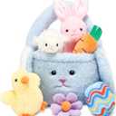 Vposyako 7 Piece Easter Basket Eggs Playset Stuffed Rabbit Chick Lamb Toy Set for Kids Girls Boys Ages 3+ Easter Bunny Basket Plush Sensory Toys Soft Plush Toy for Easter Party Favors