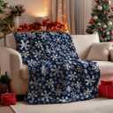 Horaldaily Christmas Flannel Blanket Throw, Navy Snowflake Soft Fuzzy Plush Cozy Fleece Blankets for Couch Sofa Bed Lounging, Ideal Gifts for Kids Adults Wife Self, 60x80 (Blue)
