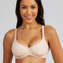 Unlined Bras for Women Balconette Bra Underwire No Padding Smooth Scoop Neck (Pink)