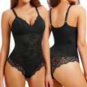 REYEOGO Lace Shapewear Bodysuit for Women Tummy Control Body Shaper V Neck Fajas Tank Tops Slimming Camisole Corset (Large, Black)