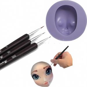 Cake paintbrushes 3pcs set Anyana + doll face molds Cake Decorating Brush Food Paint pens Icing Cupcake Sugarcraft Cake Tool princess doll Face head Fondant Mold Silicone Mould Candy sugarcraft