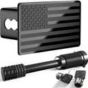 Heavy American Flag Metal Trailer Hitch Cover for 2 Inch Receivers, Tow Hitch Covers 2 Inch for Truck Accessories (with 5/8-Inch Pin Diameter Trailer Hitch Lock) (Black)