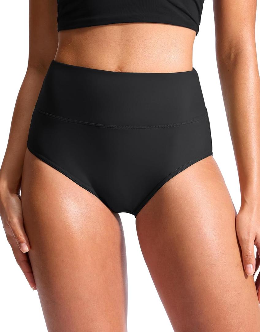 G Gradual Women's High Waisted Bikini Bottoms Tummy Control Swim Bottom Full Coverage Bathing Suit Swimsuit Bottoms for Women (Black, M)