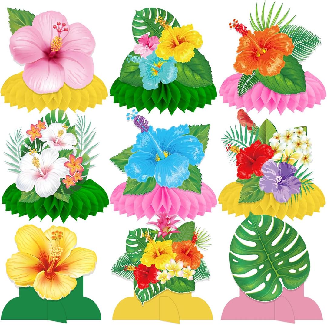 Hawaiian Hibiscus Flowers Honeycomb Centerpieces 12PCS Luau Party Table Decoration Tropical Aloha Table Centerpieces Hawaii Party Decor for Tables Summer Holiday Party Supplies