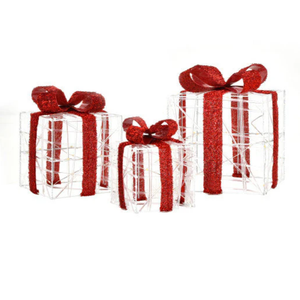  3 Pieces Christmas Lighted Gift Boxes Decorations with 60 LED Lights for Indoor and Outdoor