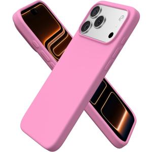 ORNARTO Compatible with iPhone 17 Pro Max Case 6.9", Slim Liquid Silicone 3 Layers Soft Gel Rubber Shockproof Protective Cover with Anti-Scratch Microfiber Lining-Peach Pink