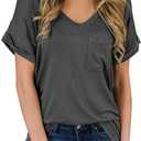 Aranmei 3 Pack Womens T Shirts Short Sleeve V Neck Pocket Basic Tees Summer Casual Loose Fit Tops S-XXL (S)